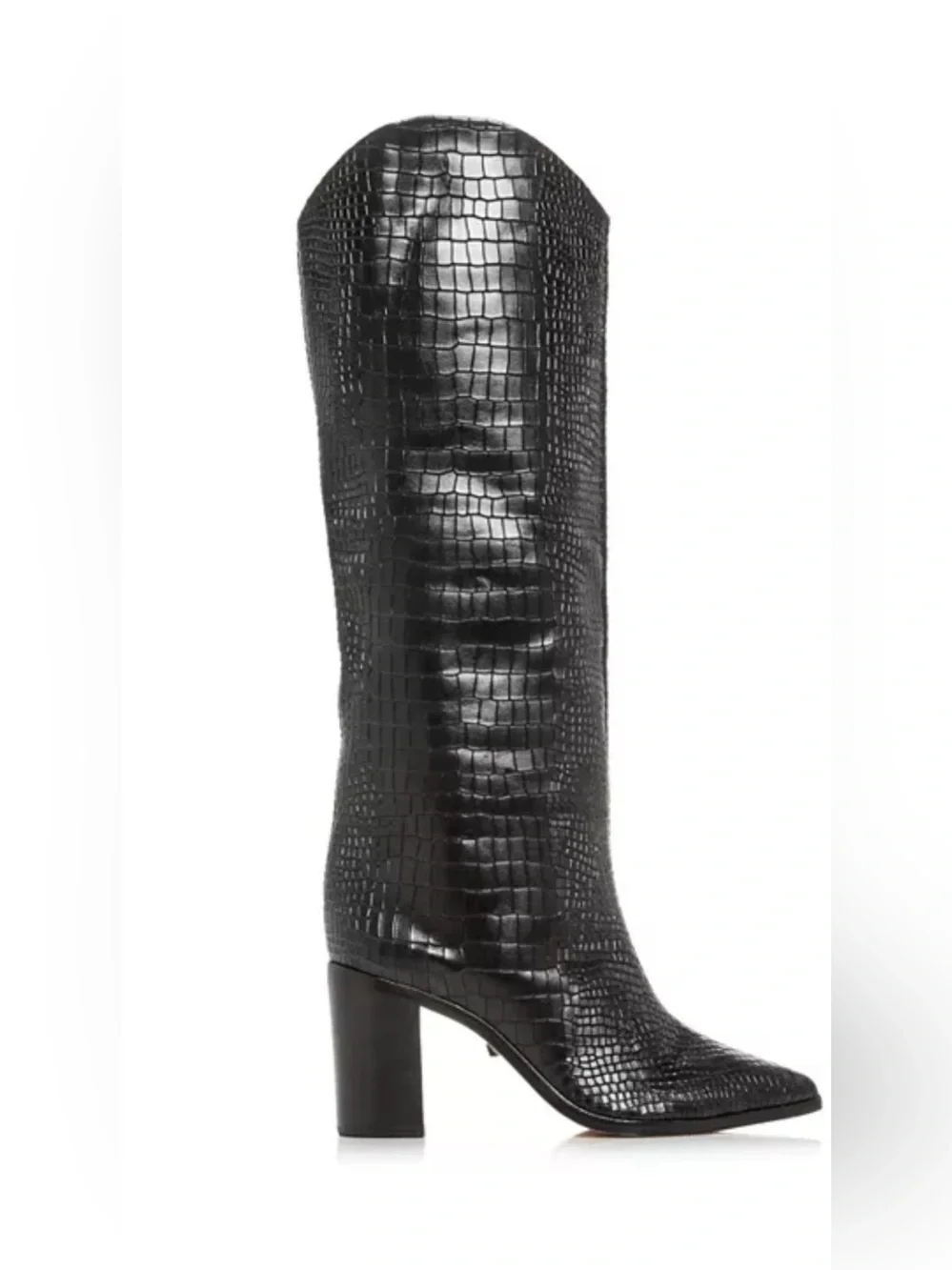 Schutz Maryana Black Croc Embossed Leather Knee High Boots US 8 EU 38